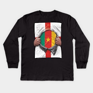 Cameroon Flag English Flag Ripped - Gift for Cameroonian From Cameroon Kids Long Sleeve T-Shirt